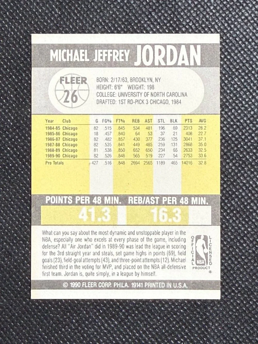 Fleer 1990-91 Michael Jordan #26 Chicago Bulls NBA HOF